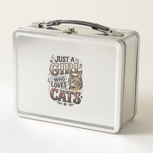 Vintage Cat Lover Girl Typography Design_1 Metal Lunch Box