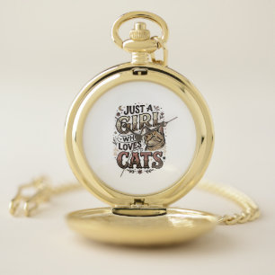 Vintage Cat Lover Girl Typography Design_1 Pocket Watch