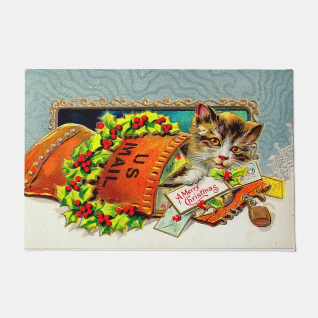 Vintage Cat Merry Christmas  Doormat (Front)