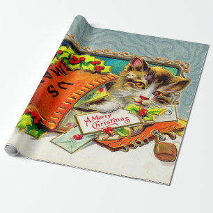 Vintage Cat Merry Christmas Wrapping Paper