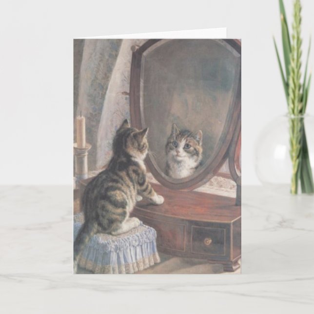 Vintage Cat Mirror Reflection Note Card (Front)