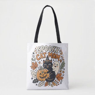 Vintage Cat Mom Halloween Graphic Tote Bag