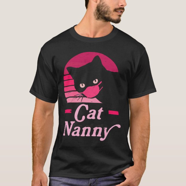 Vintage Cat Nanny 80s Style Cat Retro Distressed W T-Shirt (Front)