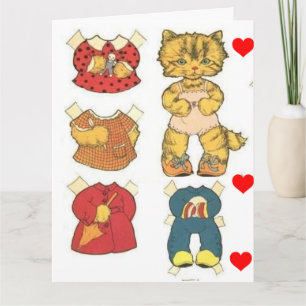 VINTAGE CAT PAPER DOLL BIRTHDAY Greeting Card