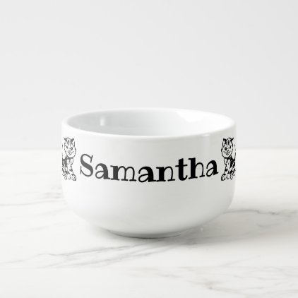 Vintage cat pattern with your name soup mug