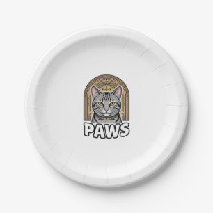 Vintage Cat Paws Engraving Style Graphic Design_1 Paper Plates