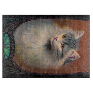 Vintage cat pet illustration art nouveau elegant cutting board
