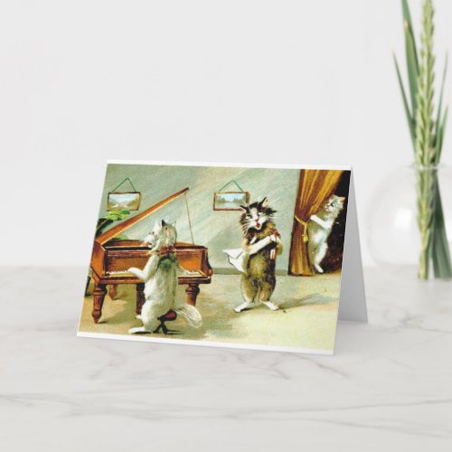 Vintage Cat Piano Recital and Opera Note Card