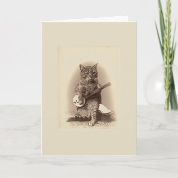 Vintage Cat Playing A Banjo Note Card by RetroMagicShop at Zazzle