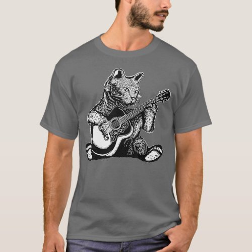 Vintage Cat Playing Acoustic Guitar T_Shirt