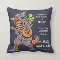 Vintage Cat Playing Banjo Art Music Quote Throw Pillow