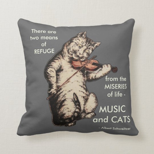 Vintage Cat Playing Fiddle Art Music Quote Throw Pillow Zazzle Com