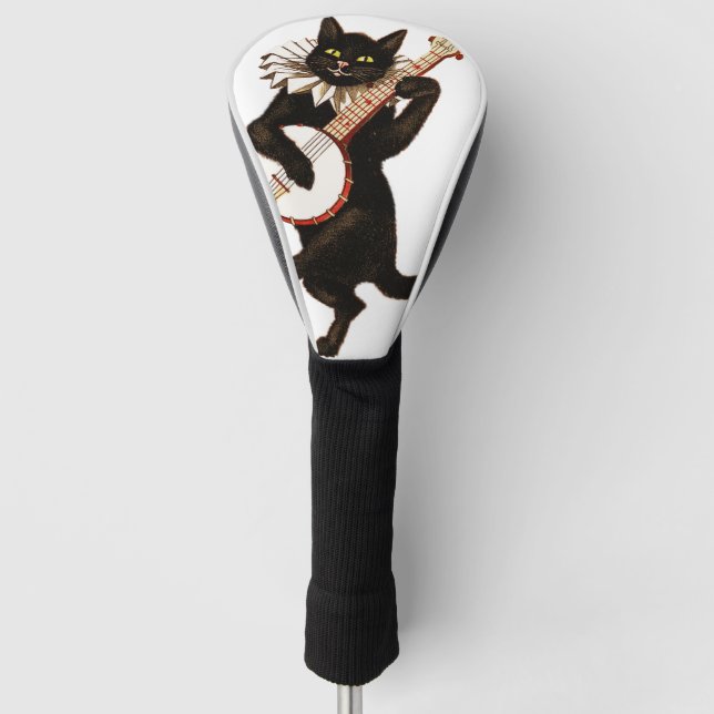 Vintage Cat Playing Guitar Golf Head Cover (Front)