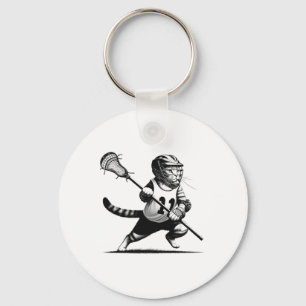 Vintage Cat Playing Lacrosse Kitten Lover Lacrosse Keychain