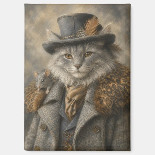 Vintage Cat Portrait , Whimsical Art Magnet