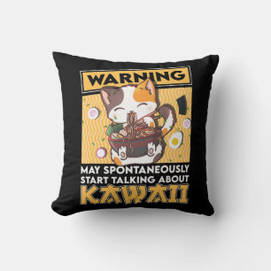 Vintage Cat Ramen Kawaii Anime Japanese Gift Girls Throw Pillow