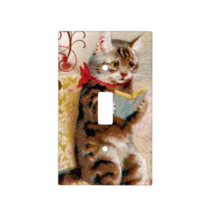 Vintage Cat Reading Book Design Light Switch Plate