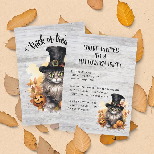 Vintage Cat Rustic Custom Halloween Party Invitation