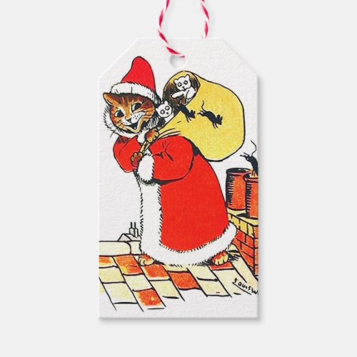 Vintage Cat Santa Claus Christmas Louis Wain Gift Tags