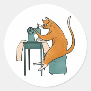 Vintage Cat Sewing Classic Round Sticker