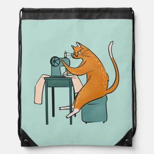 Vintage Cat Sewing Drawstring Bag