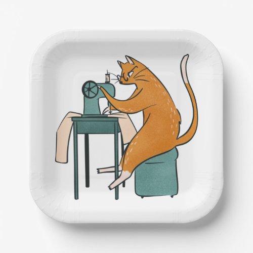 Vintage Cat Sewing Paper Plates