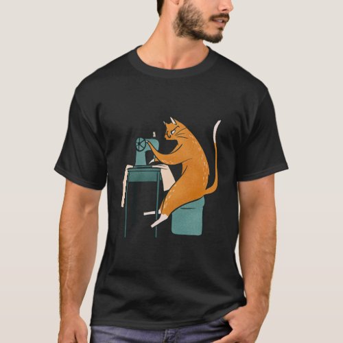 Vintage Cat Sewing T_Shirt
