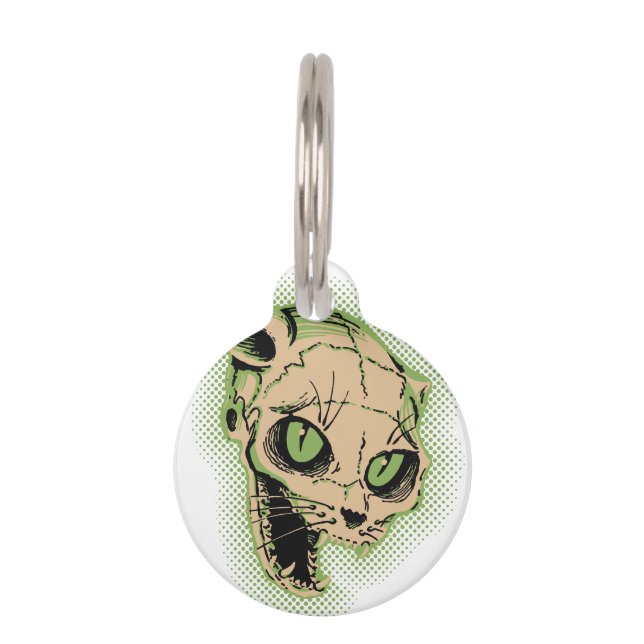 Vintage Cat Skull Pet ID Tag (Front)