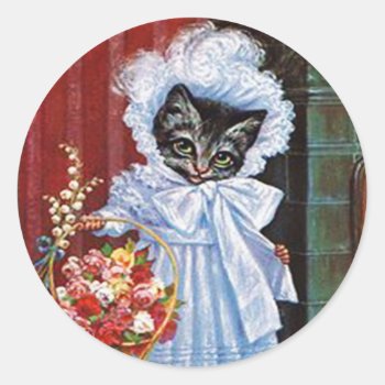 Vintage Cat Sticker  Arthur Thiele Classic Round Sticker by Everything_Ephemera at Zazzle