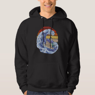Vintage cat surfing a wave wearing Japanese tradit Hoodie