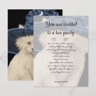 Vintage Cat Tea Party Invitation Vintage Blue Hat
