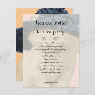 Vintage Cat Tea Party Invitation Vintage Blue Hat