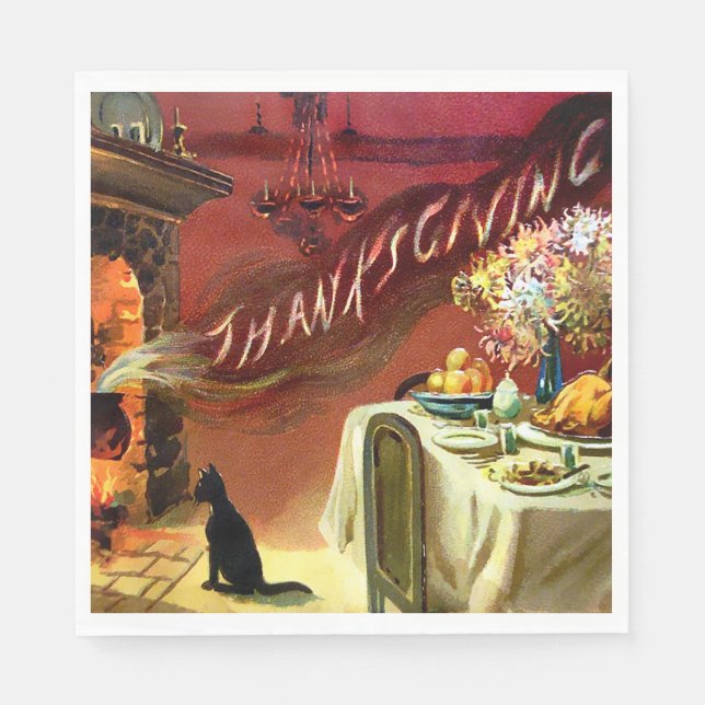Vintage Cat Thanksgiving Napkins (Front)