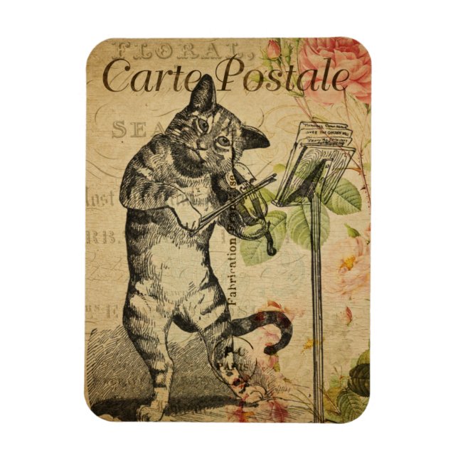 Vintage Cat Theme | Carte Postale | Cat & Fiddle Magnet (Vertical)