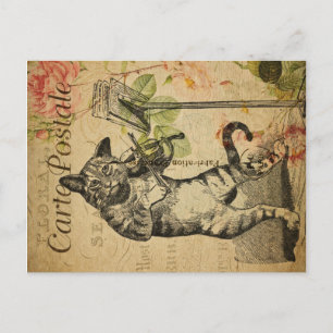 Vintage Cat Theme Carte Postale Cat & Fiddle Postcard