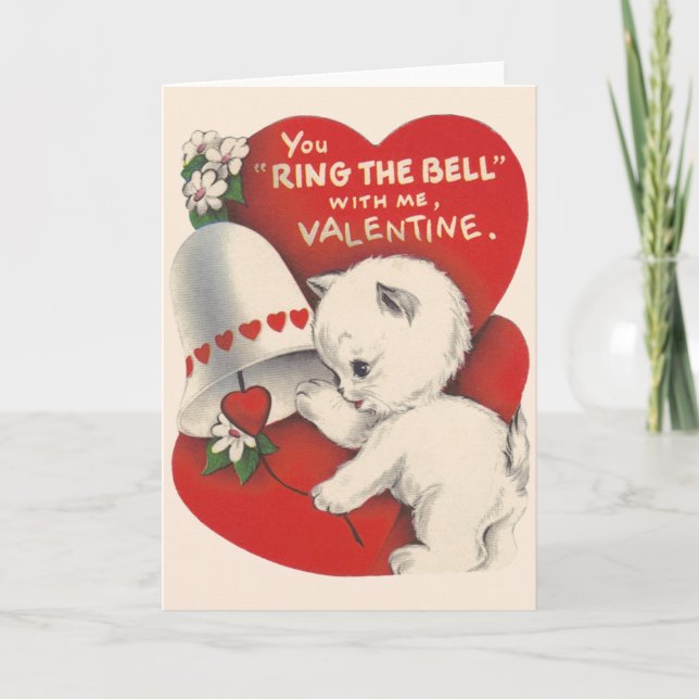 Vintage Cat Valentine Bell Valentine's Day Card (Front)