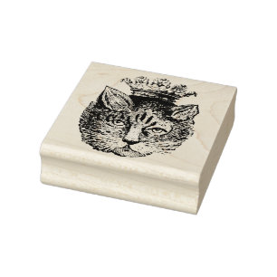 Vintage Cat Wearing Crown Rubber Art Stamp