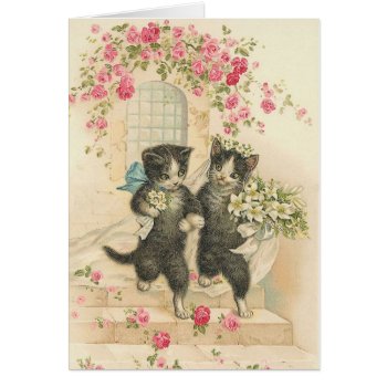 Vintage Cat Wedding Card by RetroMagicShop at Zazzle