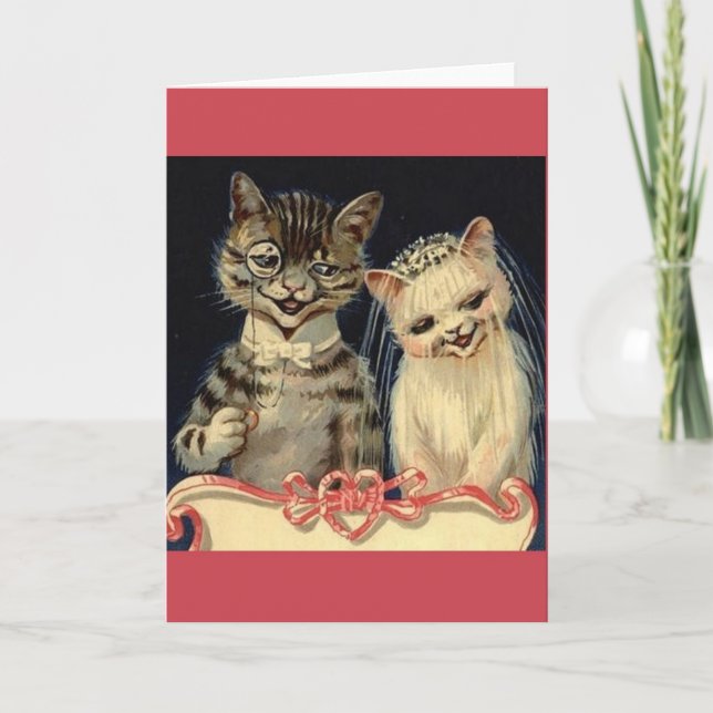 Vintage Cat Wedding Greeting Card (Front)