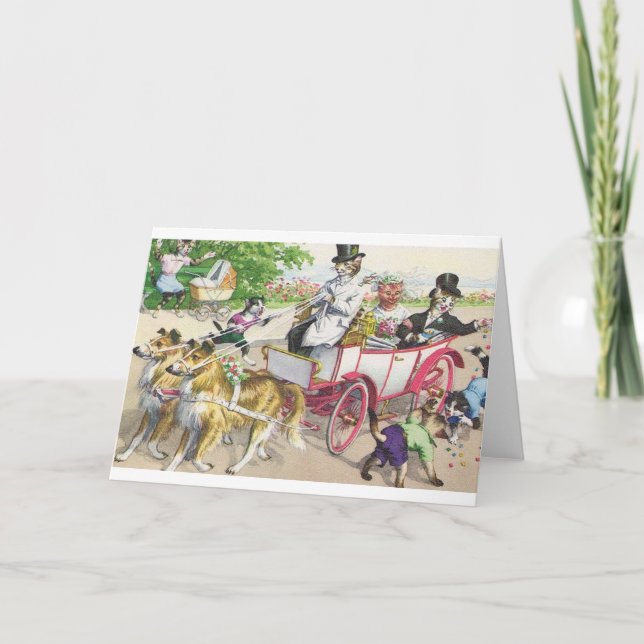 Vintage Cat Wedding Greeting Card (Front)