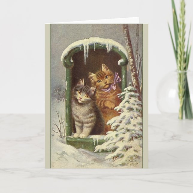 Vintage Cat Winter Note Card (Front)