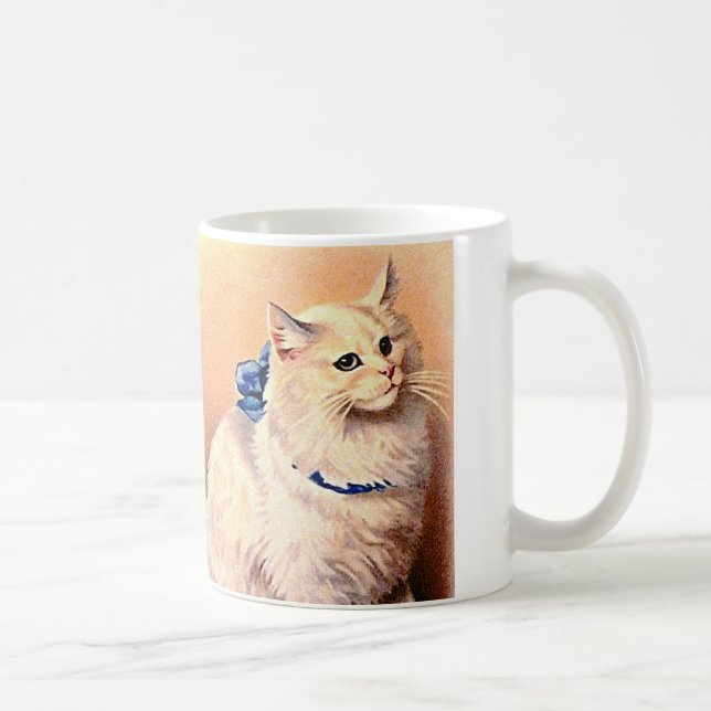 Vintage Cat with Blue Bow Coffee Mug (Right)