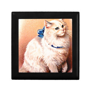 Vintage Cat with Blue Bow Gift Box