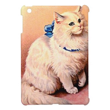Vintage Cat With Blue Bow Ipad Mini Cover by VictorianWonders at Zazzle