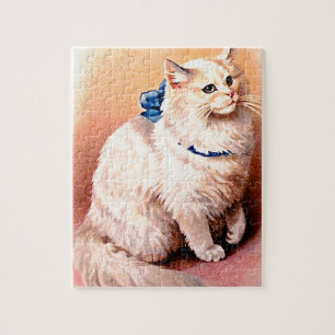 Vintage Cat with Blue Bow Jigsaw Puzzle