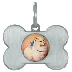 Vintage Cat with Blue Bow Pet Name Tag