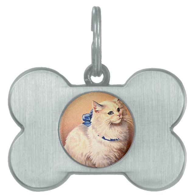 Vintage Cat with Blue Bow Pet Name Tag (Front)