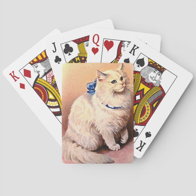 Vintage Cat with Blue Bow Poker Cards (Back)