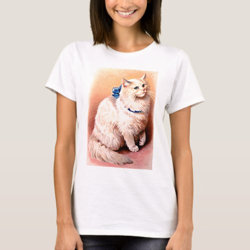 Vintage Cat with Blue Bow T_Shirt
