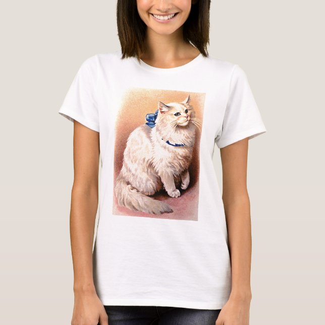 Vintage Cat with Blue Bow T-Shirt (Front)